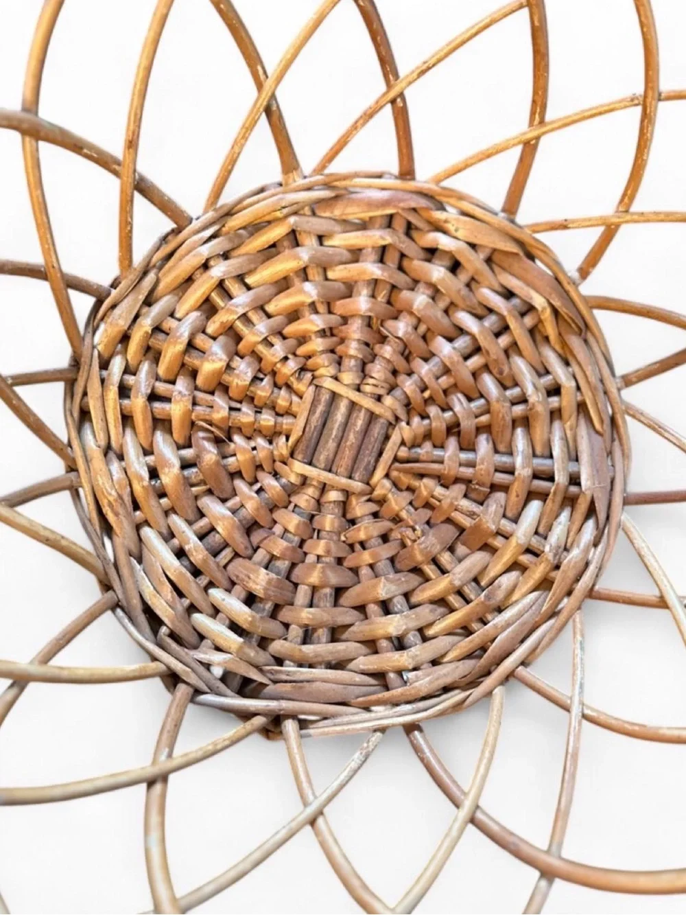 Vintage Open Weave Wicker Basket Bowl Round Rattan Boho Wall Decor Centerpiece